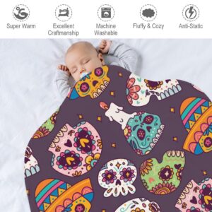 LAKIMCT Sugar Skull Round Soft Baby Blankets for Boys Girls, Newborn Blanket for Suitable for Swaddling Sleep Stroller Cover Nursery Blanket, 35 Inch