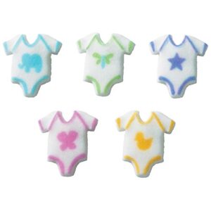 Baby One Piece Outfit Edible Sugar Cake Toppers, 12 Count