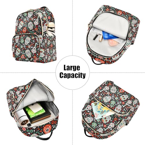 Yasala Halloween Women Backpack Tribal Sugar Skull Guitar Travel Bag Compact Daily Bag Diaper Bag