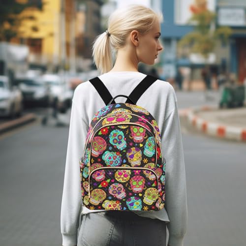 Yasala Halloween Women Backpack Sugar Skull Travel Bag Compact Daily Bag Diaper Bag