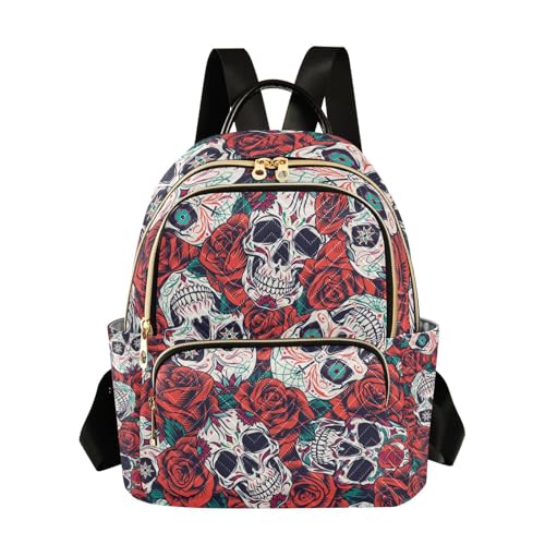 Yasala Halloween Women Backpack Sugar Skull Rose Travel Bag Compact Daily Bag Diaper Bag