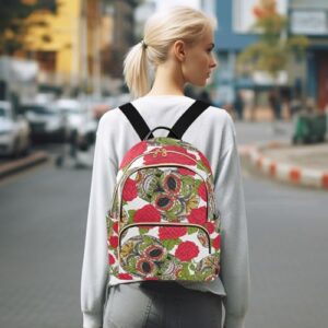 Yasala Halloween Women Backpack Sugar Skull Floral Rose Travel Bag Compact Daily Bag Diaper Bag