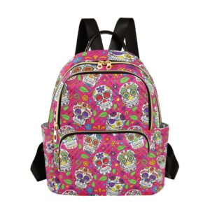 yasala halloween women backpack sugar skull green leaves travel bag compact daily bag diaper bag