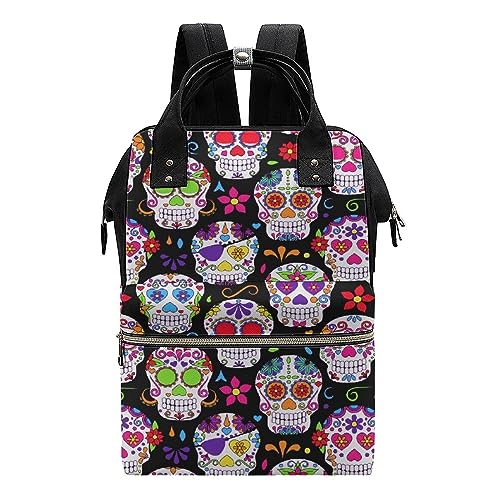 MIGAIUOI Sugar Skull Diaper Bag Backpack, Waterproof Large Nappy Bags for Women