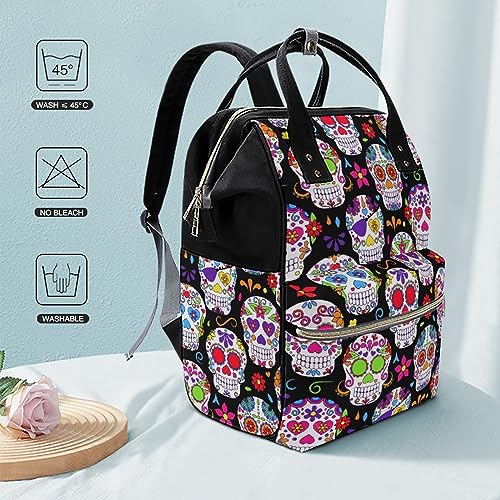 MIGAIUOI Sugar Skull Diaper Bag Backpack, Waterproof Large Nappy Bags for Women