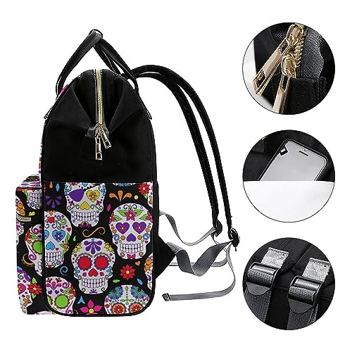 MIGAIUOI Sugar Skull Diaper Bag Backpack, Waterproof Large Nappy Bags for Women