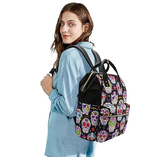 MIGAIUOI Sugar Skull Diaper Bag Backpack, Waterproof Large Nappy Bags for Women