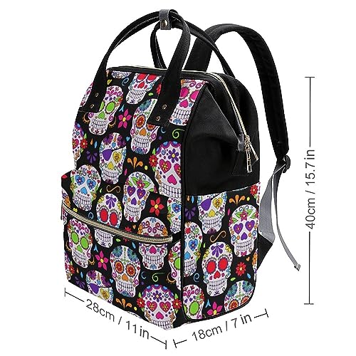 MIGAIUOI Sugar Skull Diaper Bag Backpack, Waterproof Large Nappy Bags for Women