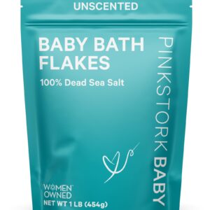 Pink Stork Baby Bath Flakes, Calming Fragrance Free Magnesium Bath Salts for Infants and Toddlers to Help Soothe Diaper Rash, Irritation, and Support Restful Sleep without Melatonin - 16 oz