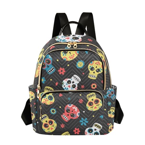 Yasala Halloween Women Backpack Sugar Skull Cute Flower Travel Bag Compact Daily Bag Diaper Bag