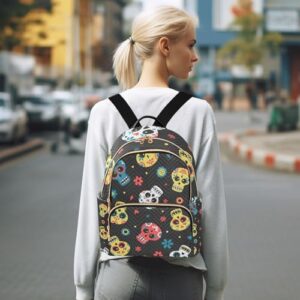 Yasala Halloween Women Backpack Sugar Skull Cute Flower Travel Bag Compact Daily Bag Diaper Bag