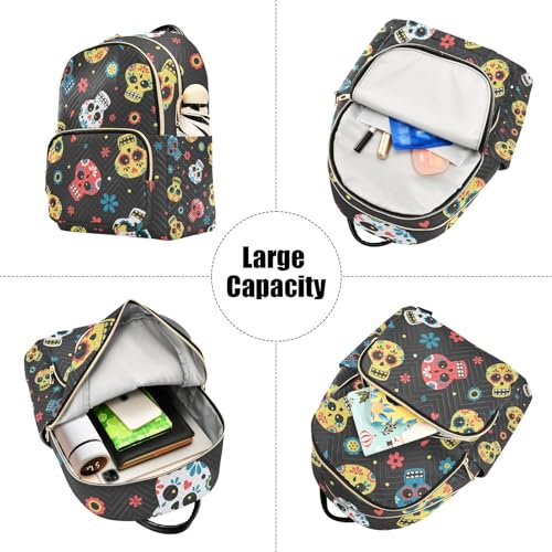 Yasala Halloween Women Backpack Sugar Skull Cute Flower Travel Bag Compact Daily Bag Diaper Bag