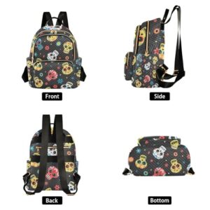 Yasala Halloween Women Backpack Sugar Skull Cute Flower Travel Bag Compact Daily Bag Diaper Bag