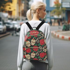 Yasala Halloween Women Backpack Sugar Skull Vivid Flower Leaves Travel Bag Compact Daily Bag Diaper Bag