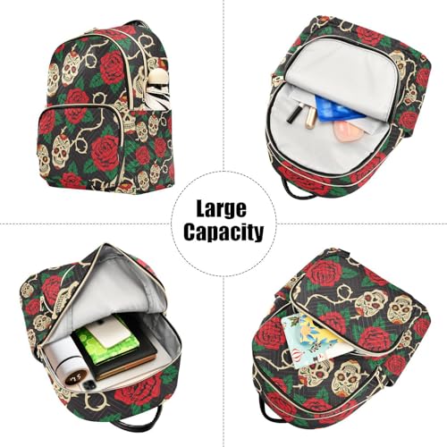 Yasala Halloween Women Backpack Sugar Skull Vivid Flower Leaves Travel Bag Compact Daily Bag Diaper Bag