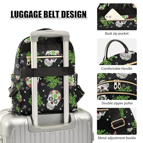 Yasala Halloween Women Backpack Halloween Sugar Skull Travel Bag Compact Daily Bag Diaper Bag