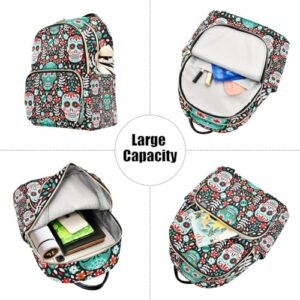 Yasala Halloween Women Backpack Sugar Skull Cute Flower Blue Travel Bag Compact Daily Bag Diaper Bag