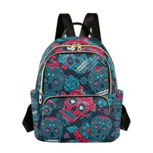 yasala halloween women backpack blue red sugar skull flower travel bag compact daily bag diaper bag