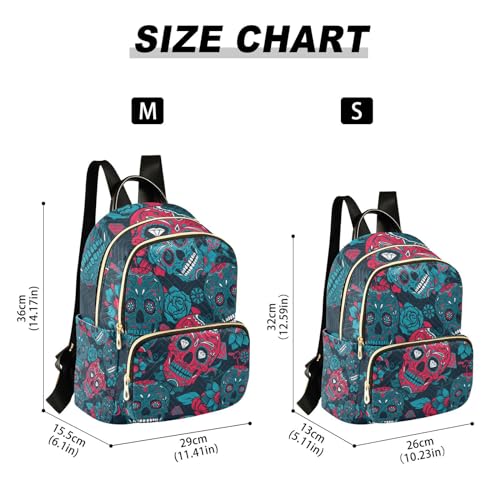 Yasala Halloween Women Backpack Blue Red Sugar Skull Flower Travel Bag Compact Daily Bag Diaper Bag