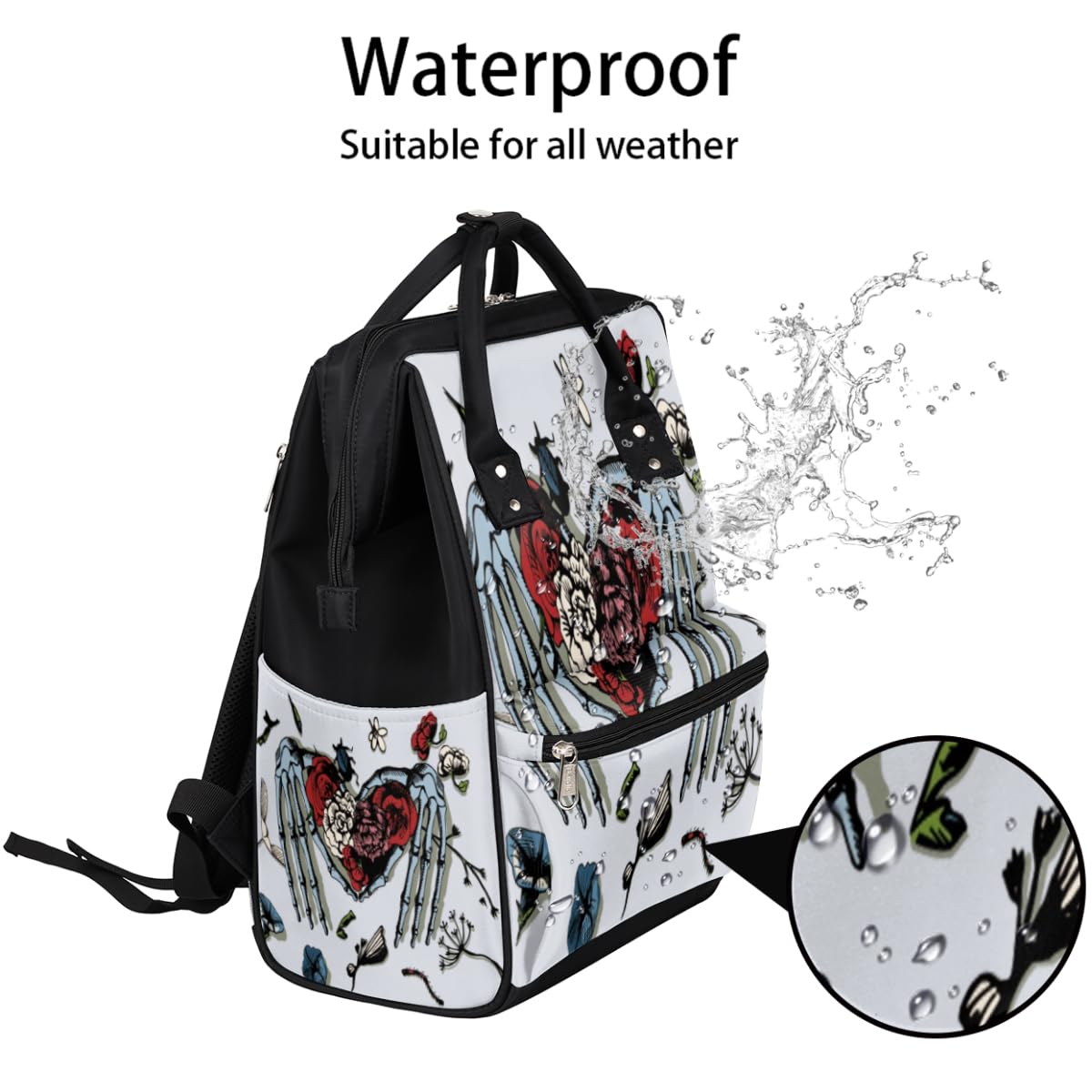 QsirBC Halloween Sugar Skulls Decor Diaper Bag Backpack Mommy Bags with Pocket Stroller Straps Waterproof Daypack for Mom Dad Casual Travel