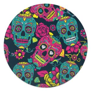 lakimct colorful sugar skull floral round soft baby blankets for boys girls, newborn blanket for suitable for swaddling sleep stroller cover nursery blanket, 35 inch