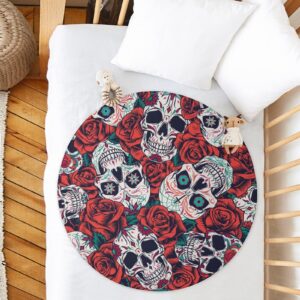 LAKIMCT Vintage Sugar Skull Rose Round Soft Baby Blankets for Boys Girls, Newborn Blanket for Suitable for Swaddling Sleep Stroller Cover Nursery Blanket, 35 Inch