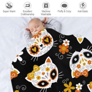 LAKIMCT Cute Sugar Skull Cat Round Soft Baby Blankets for Boys Girls, Newborn Blanket for Suitable for Swaddling Sleep Stroller Cover Nursery Blanket, 35 Inch