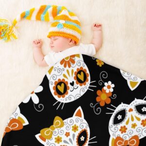 LAKIMCT Cute Sugar Skull Cat Round Soft Baby Blankets for Boys Girls, Newborn Blanket for Suitable for Swaddling Sleep Stroller Cover Nursery Blanket, 35 Inch