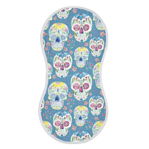 vvfelixl Burp Cloths Floral Sugar Skull for Baby Boy Girls Baby Washcloths Burp Rags 1 Pack Blue