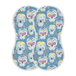 vvfelixl Burp Cloths Floral Sugar Skull for Baby Boy Girls Baby Washcloths Burp Rags 1 Pack Blue