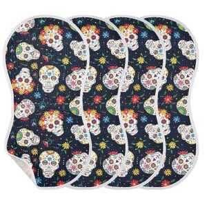 yyzzh mexican sugar skull flower muslin burp cloths for baby 4 pack soft 100% cotton baby washcloths bibs for boy girl