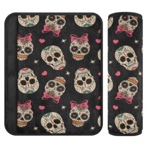 sugar skulls seat belt covers for baby kid's car seat strap shoulder seatbelt covers 2 pack super soft car seat neck cover for boys girls adults babies 6.5 in