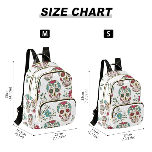 Yasala Halloween Women Backpack Sugar Skull Floral Blue Pink Travel Bag Compact Daily Bag Diaper Bag