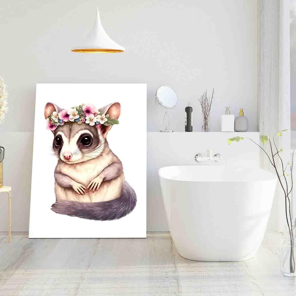 STRRAW Sugar Glider Flower Crown Nursery Botanical Jungle Wall Art Print Decor,Jungle Theme Baby Room Decor-Baby Girls & Boys Nursery Decor,12"x18" canvas print with frame