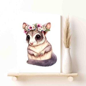 STRRAW Sugar Glider Flower Crown Nursery Botanical Jungle Wall Art Print Decor,Jungle Theme Baby Room Decor-Baby Girls & Boys Nursery Decor,12"x18" canvas print with frame