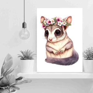 STRRAW Sugar Glider Flower Crown Nursery Botanical Jungle Wall Art Print Decor,Jungle Theme Baby Room Decor-Baby Girls & Boys Nursery Decor,12"x18" canvas print with frame