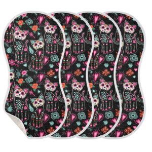 vvfelixl Baby Burp Cloths Cat Skeleton Sugar Skull Baby Newborn Cotton Burping Cloths Set Baby Washcloths 4 Pack Black