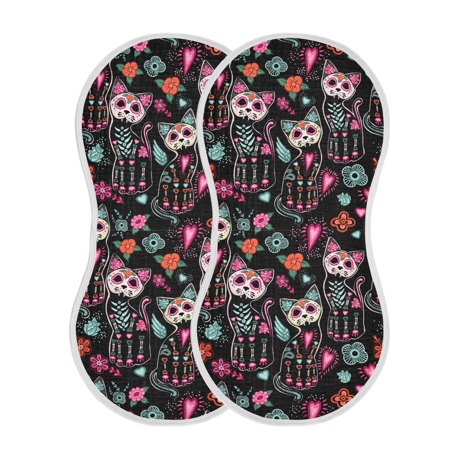 vvfelixl Baby Burp Cloths Cat Skeleton Sugar Skull Baby Newborn Cotton Burping Cloths Set Baby Washcloths 4 Pack Black