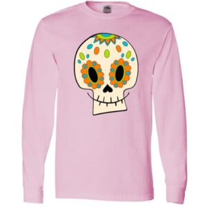 inktastic Smiling Sugar Skull for Day of The Dead Long Sleeve T-Shirt Small Pink 2cfea