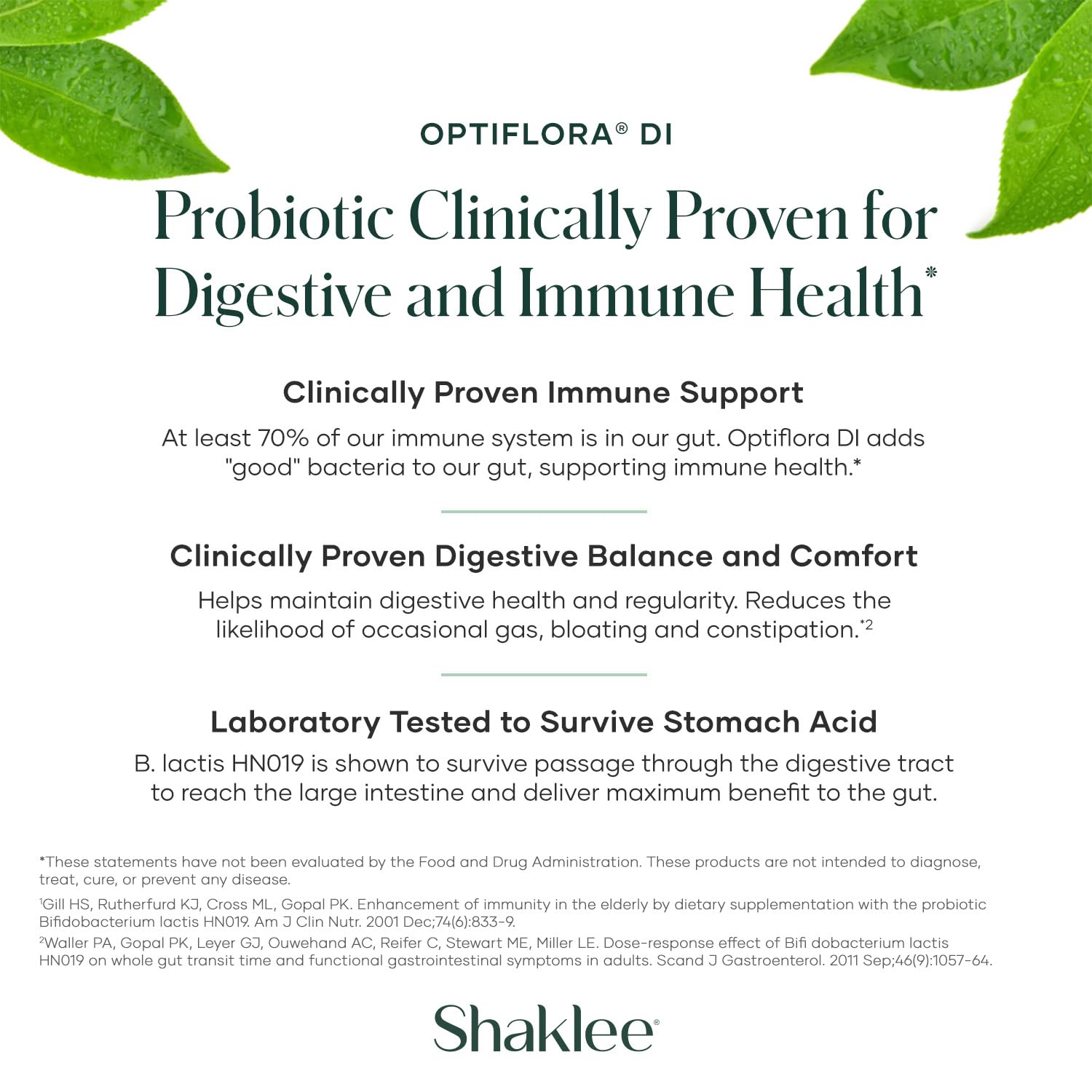 Shaklee - Optiflora® DI Probiotic -10 Billion CFUs - 4 Bacterial Strains - Bifidobacterium lactis HN019™ - Supports Intestinal Flora Balance & Regularity - Gluten, Soy & Dairy Free - 30 Capsules