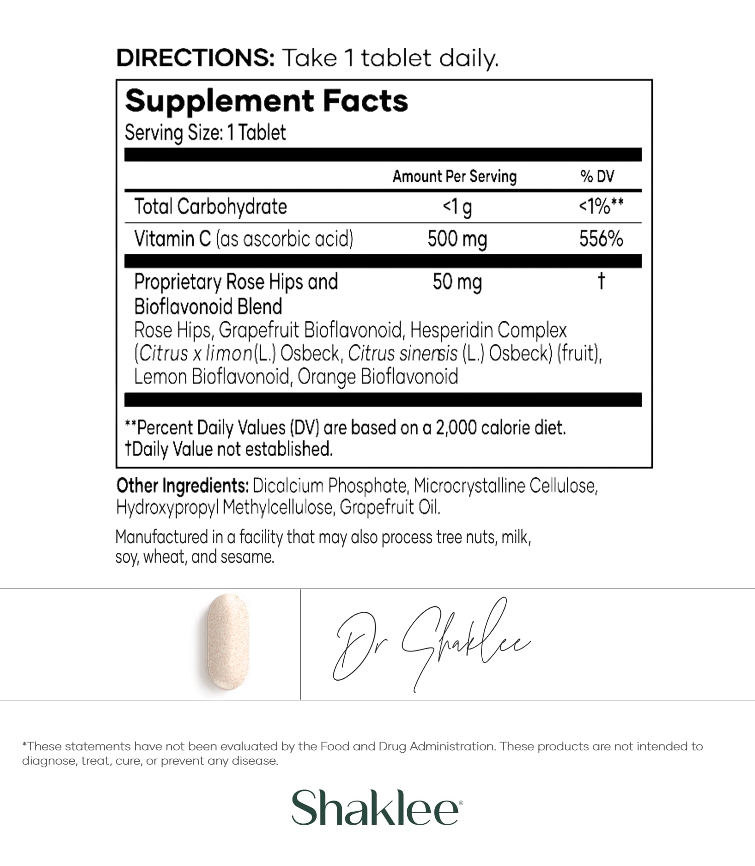 Shaklee - Sustained Release Vita-C® 500mg - High-Potency Cellular and Immune Support Formula with Proprietary Sustained-Release System - includes Rose Hips and Bioflavonoid Blend - 180 Tablets