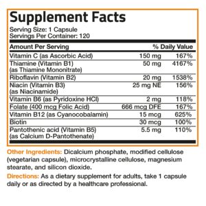 Bronson Vitamin B Complex with Vitamin C - Immune Health, Energy Support & Nervous System Support - Non-GMO, 120 Vegetarian Capsules