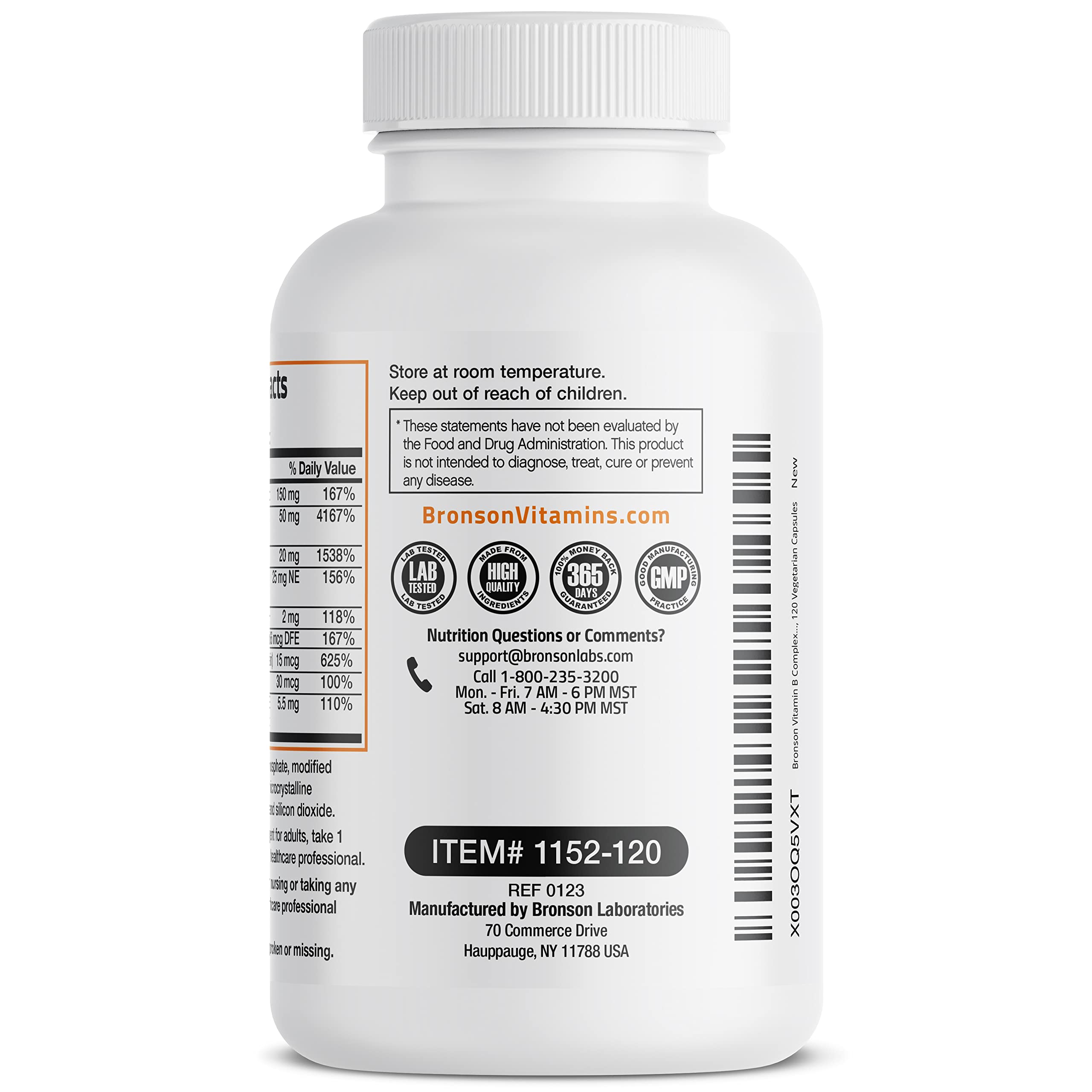 Bronson Vitamin B Complex with Vitamin C - Immune Health, Energy Support & Nervous System Support - Non-GMO, 120 Vegetarian Capsules