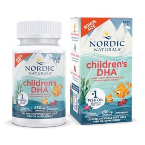 Nordic Naturals Children’s DHA, Strawberry - 120 Mini Chewable Soft Gels for Kids - 250 mg Omega-3 with EPA & DHA - Brain Development & Function - Non-GMO - 30 Servings