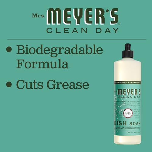 MRS. MEYER'S CLEAN DAY Liquid Dish Soap, Biodegradable Formula, Basil, 16 fl. oz - Pack of 6