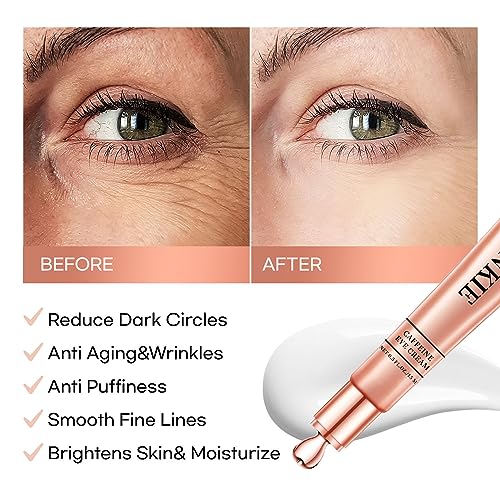 RONKIE Eye Cream for Dark Circles and Puffiness: Caffeine - Retinol Cream- Anti Aging Wrinkles With Collagen Hyaluronic Acid Fine Lines Depuffer in 3-4 Weeks-15 mL