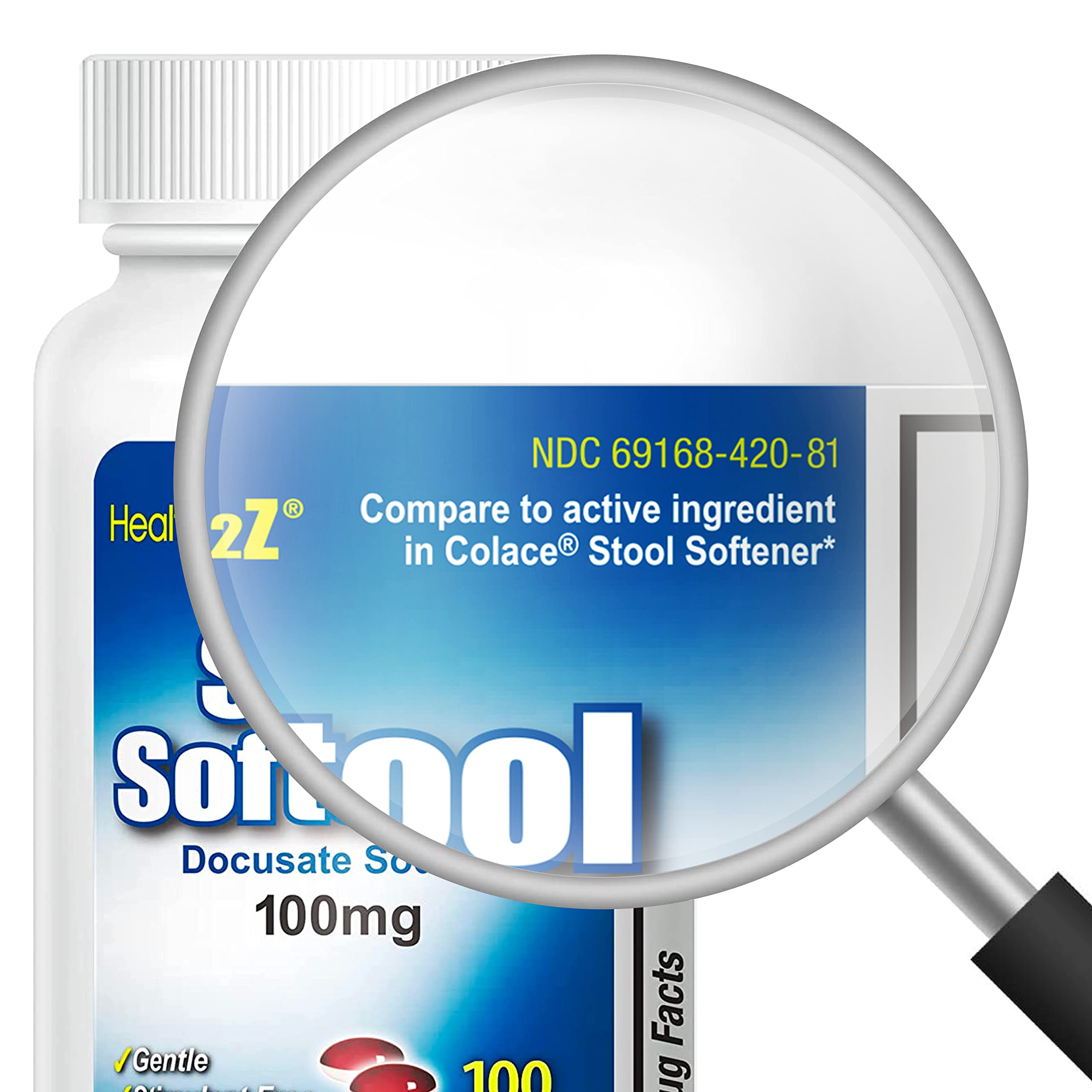 HealthA2Z® Stool Softener | Docusate Sodium 100mg | Red & White Capsules | Dependable | Gentle Constipation Relief (100 Counts)