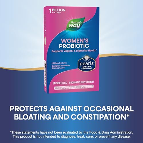 Nature's Way Women's Probiotic Pearls, Supports Vaginal and Digestive Health*, Protects Against Occasional Constipation & Bloating*, 1 Billion Live Cultures, 30 Softgels (Packaging May Vary)