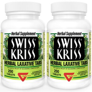 Swiss Kriss Herbal Laxative Tablets, Natural Laxatives for Constipation Relief, Senna Laxative, 250 tablets, (Pack of 2)