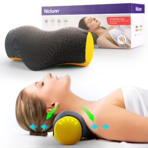 neck stretcher for neck pain relief, cervical neck traction device with magnetic therapy pillowcase, neck hump corrector, neck and shoulder relaxer for tmj, cervical spine alignment, yellow